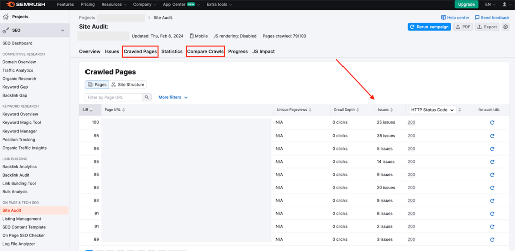 Semrush Site Crawling