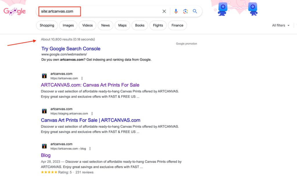 Google Search results found