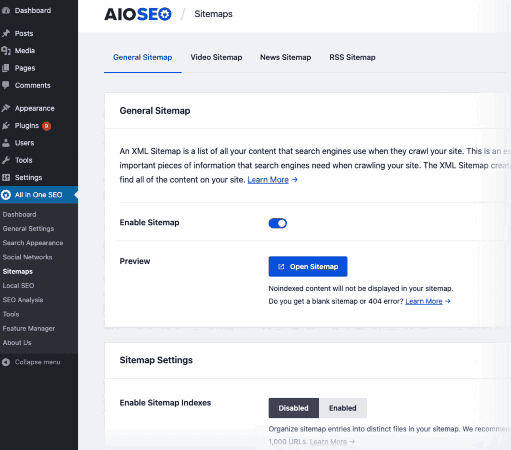 AIOSEO – Sitemaps