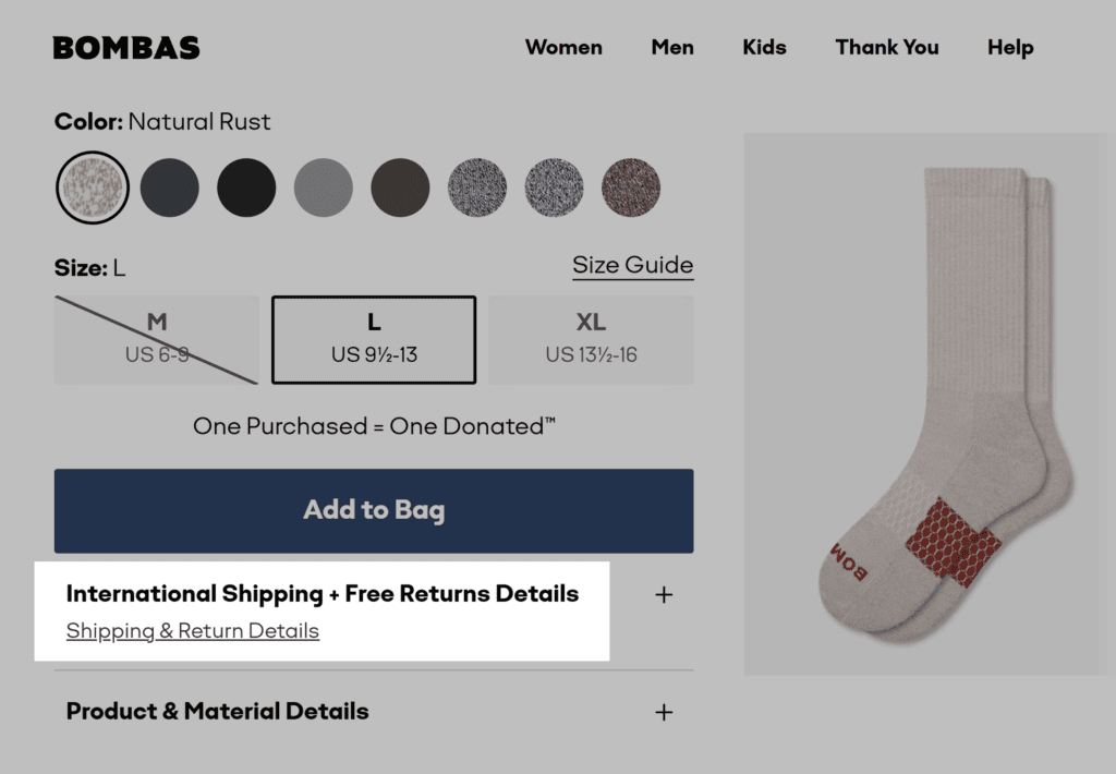 Bombas – Free return policy