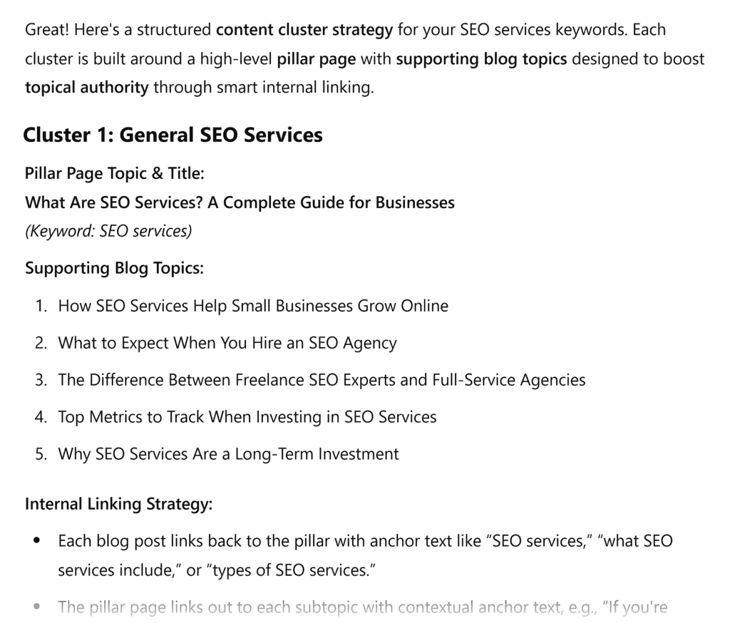 ChatGPT – Create Logical Topic Clusters – Prompt