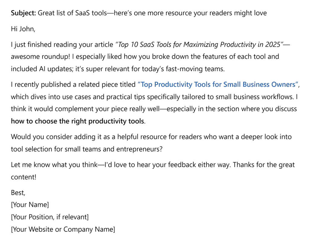 ChatGPT – Create Outreach Emails for Link Building – Prompt