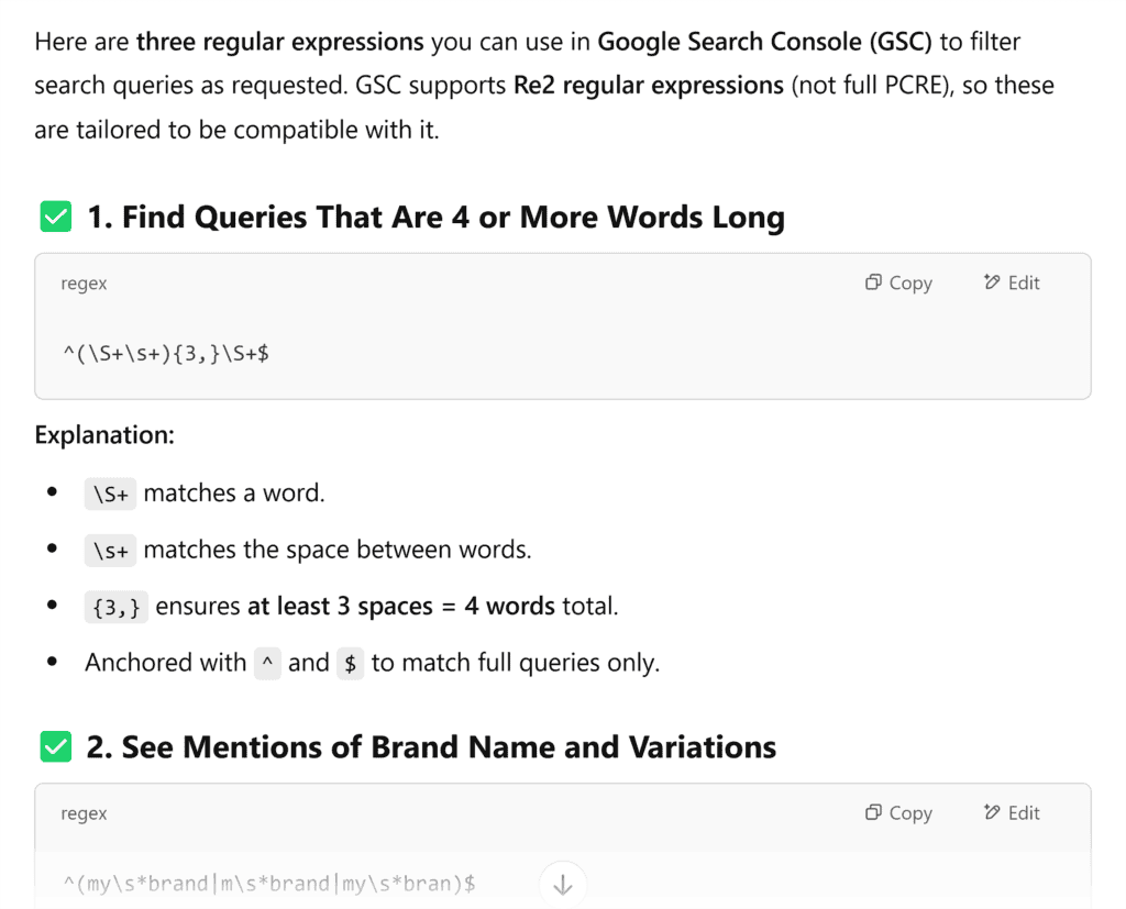 ChatGPT – Keyword Ideas in GSC with Custom Regex