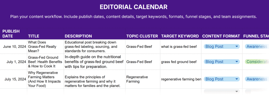 Content Strategy Template – Editorial Calendar