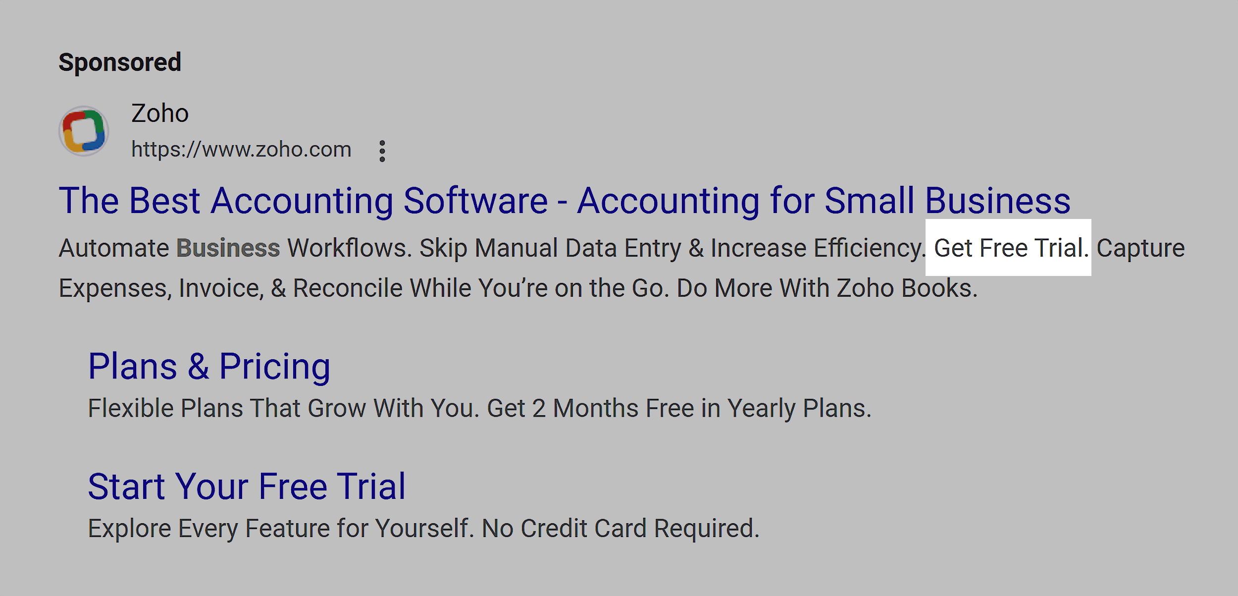 Google SERP – Accounting software for small businesses