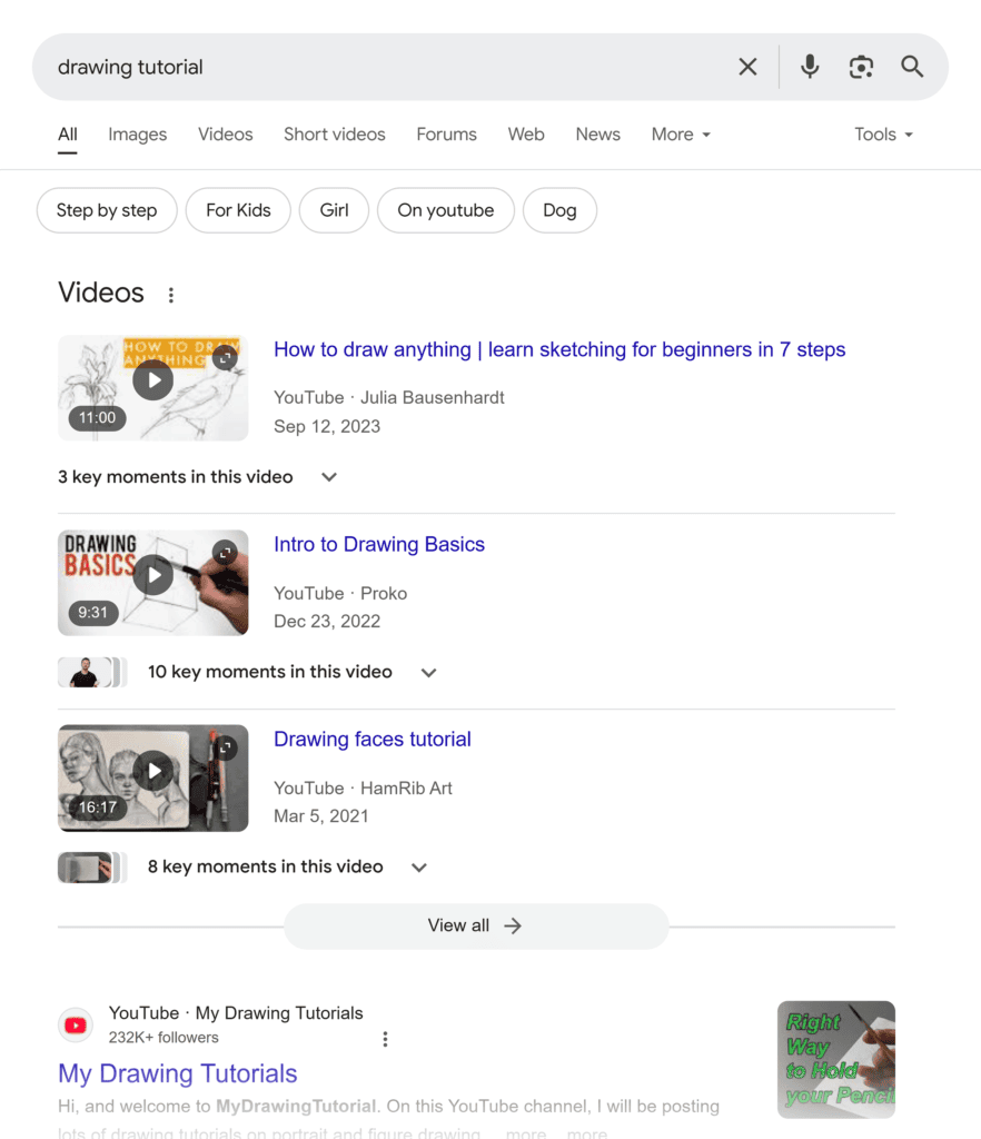 Google SERP – Drawing Tutorial – Videos