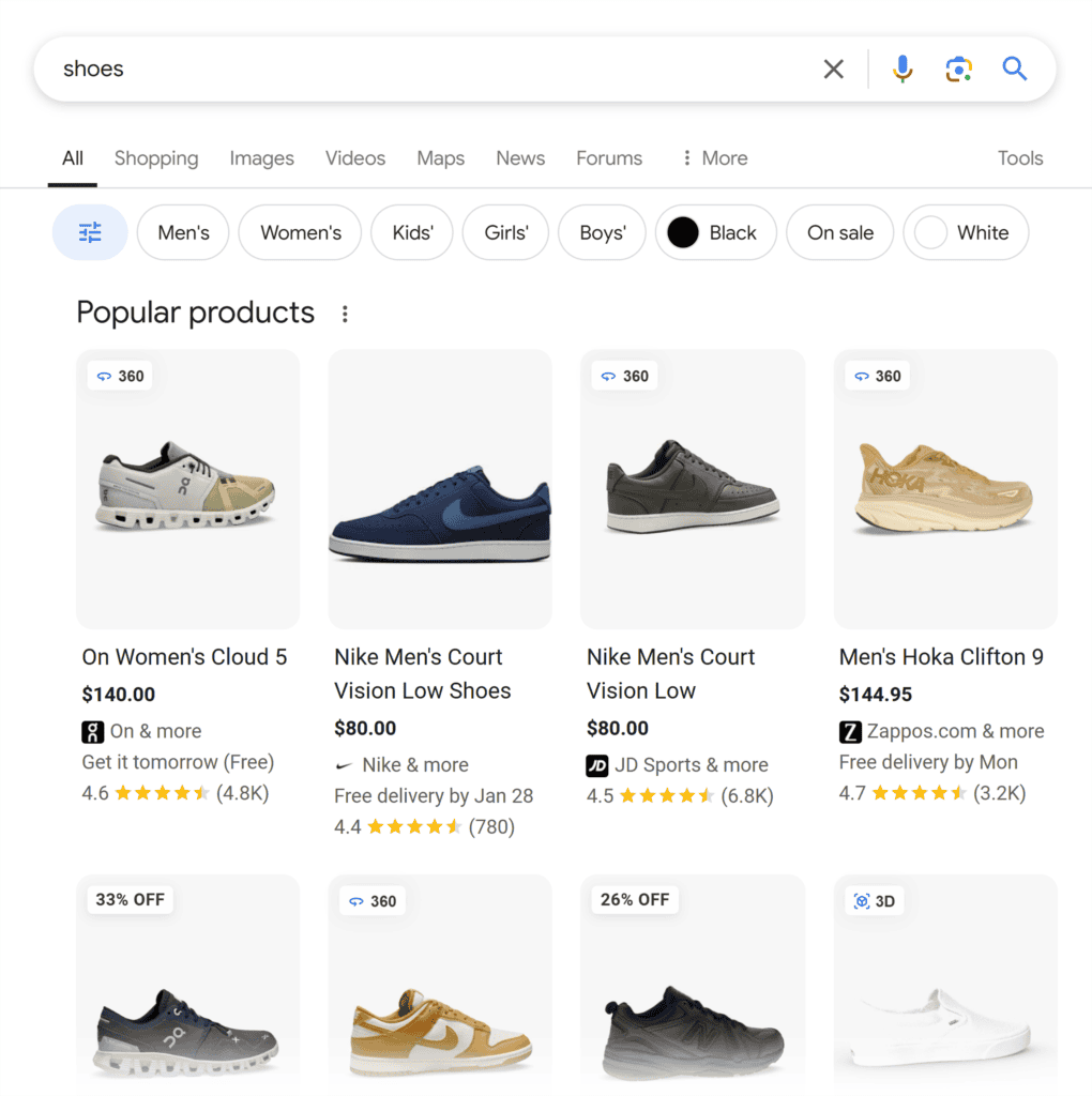 Google SERP – Shoes