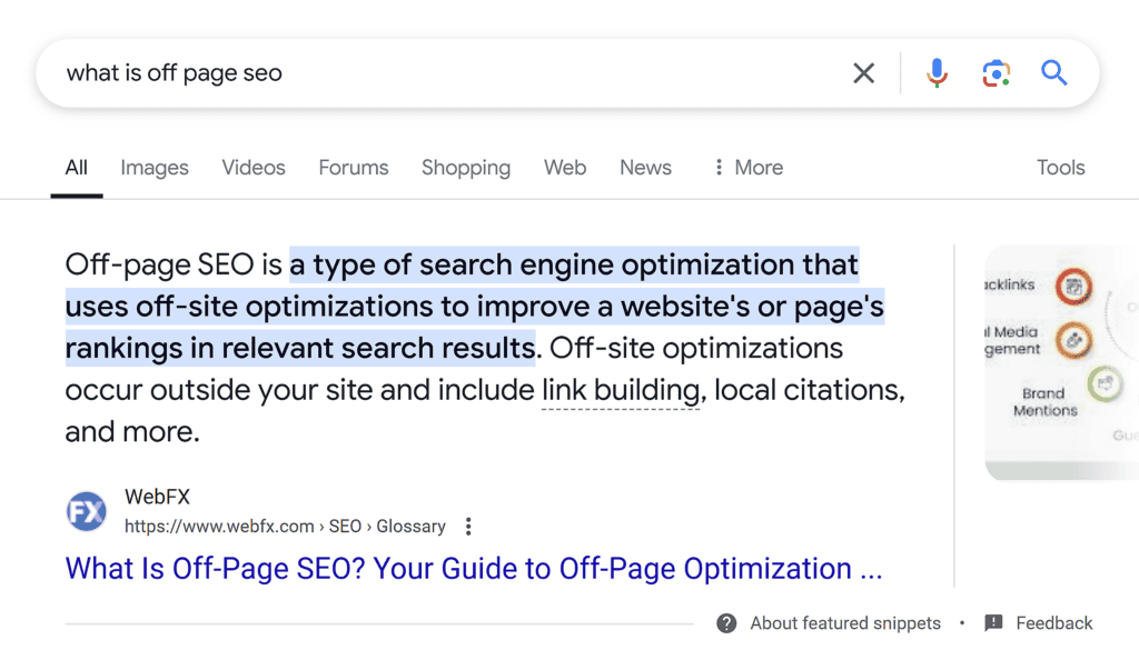 Google SERP – What is off-page SEO – Featured snippet