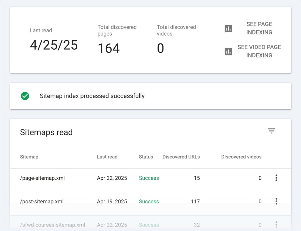 GSC – Sitemaps – Sitemap Index XML