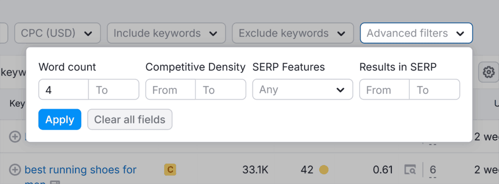 Keyword Magic Tool – Advanced filters