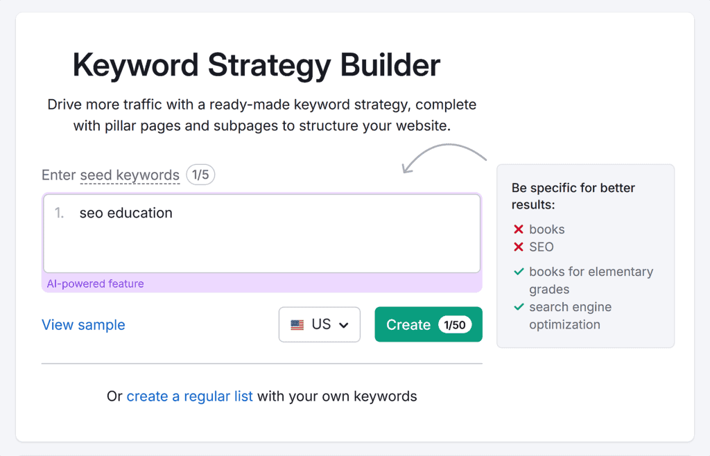 Keyword Strategy Builder – SEO education – Create