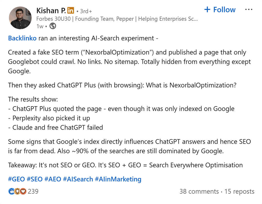 LinkedIn – Backlinko as reference