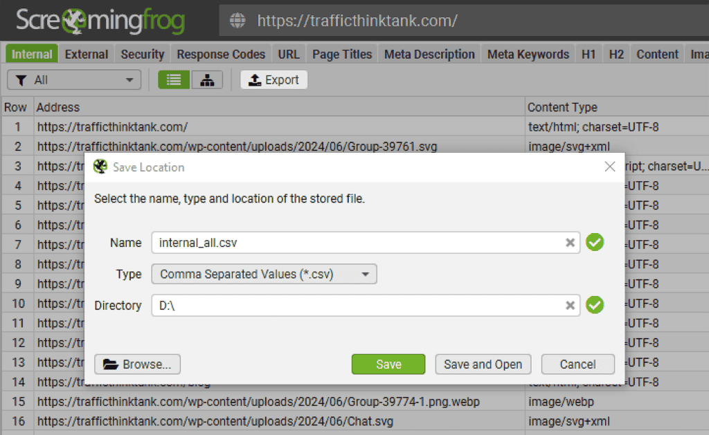 Screaming Frog – Export