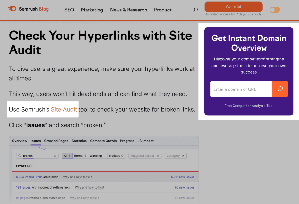 Semrush Blog – Hyperlinks