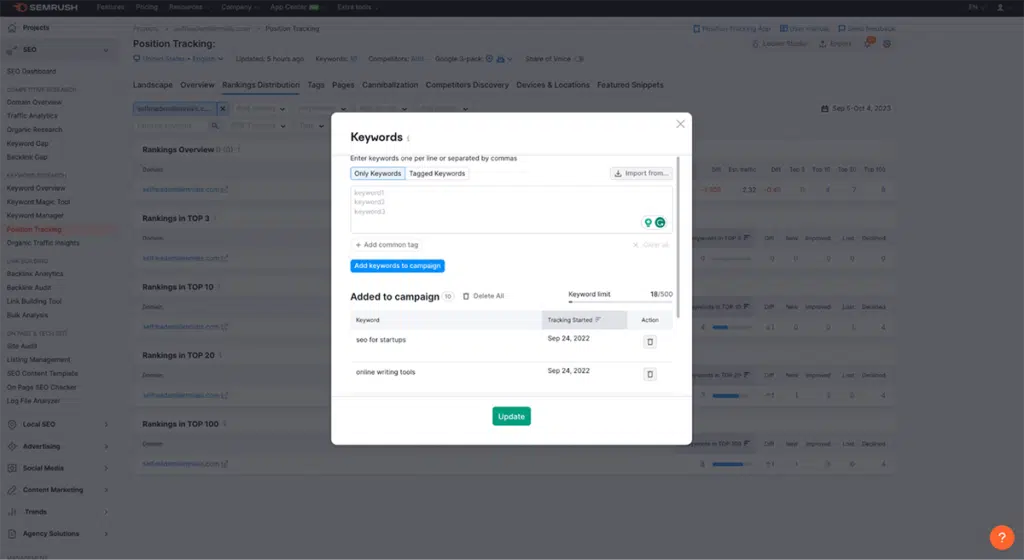 Semrush Rank Tracking