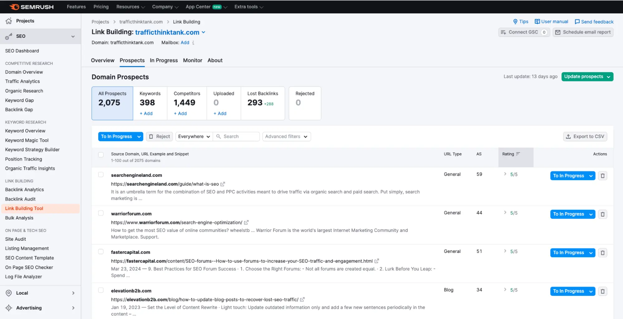 Semrush Link Building Tool